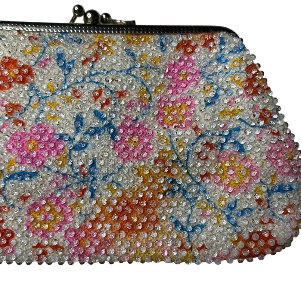 Vintage White Pink Red Blue Lumured Corde Bead Bag Hand Bag Wallet Coin Purse